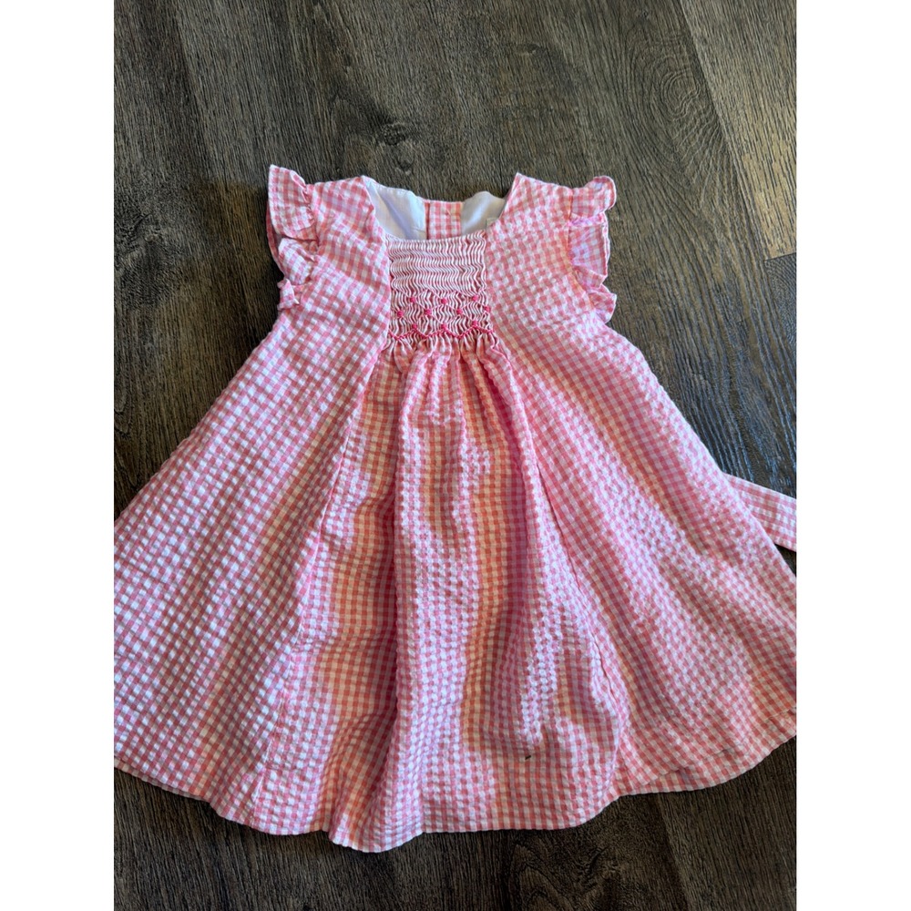 Edgehill Collection Baby Girl Pink Gingham Seersucker Smocked Dress 9M Flutter